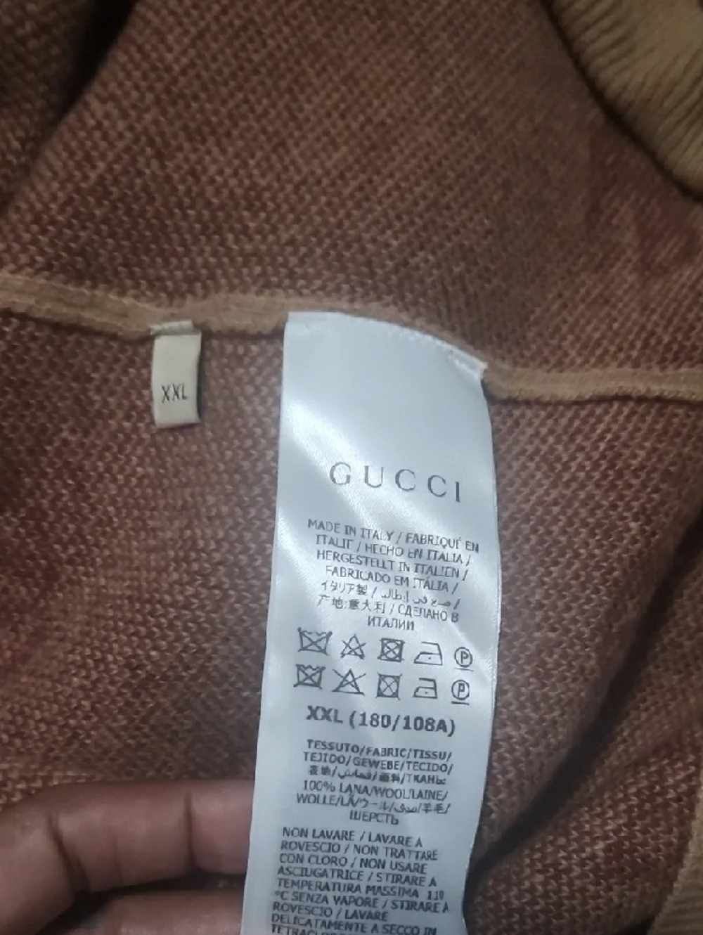 Gucci Beige and Brown V-Neck Sweater with GG Motif